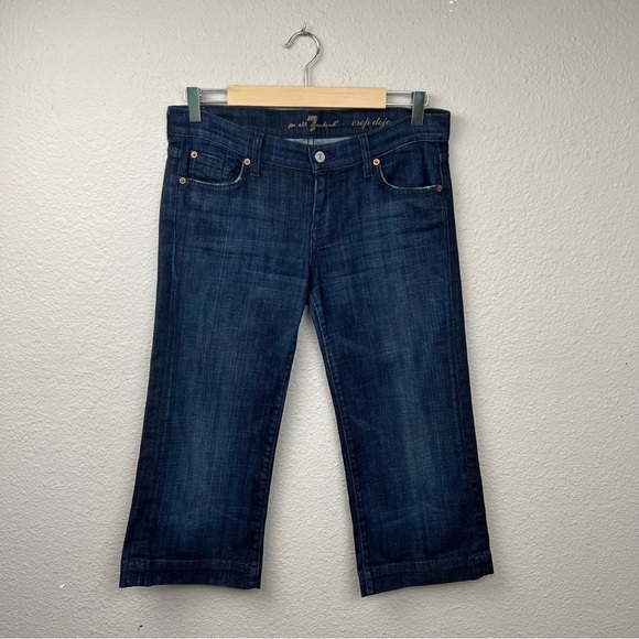𝅺7FAM 7 For All Mankind Dark Wash Crop Dojo Jeans Sz 28 - Picture 1 of 7